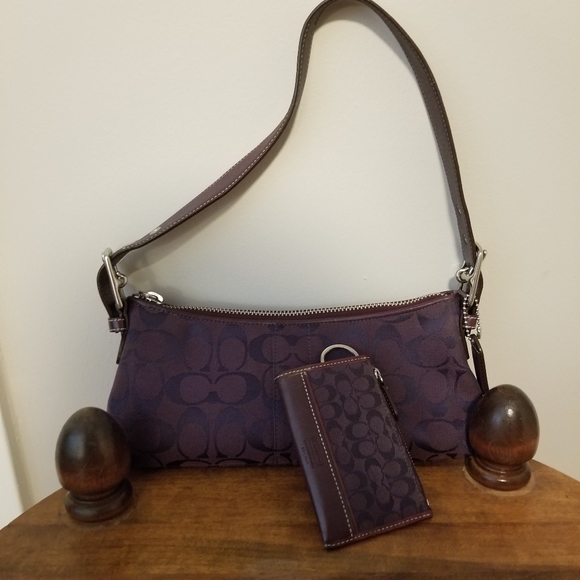 Coach Handbags - Coach Shoulder Bag Wallet Purple Leather & Canvas